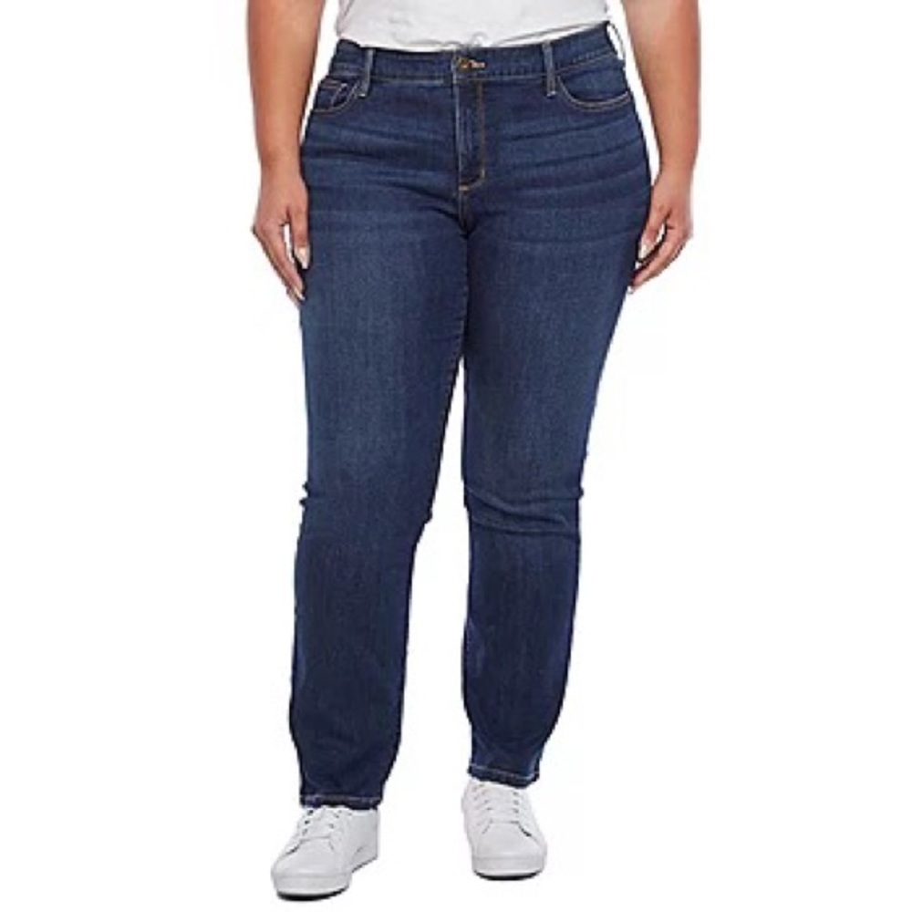 St. John's Bay Plus Stretch Fabric Womens Mid Rise Straight Leg Jean 14